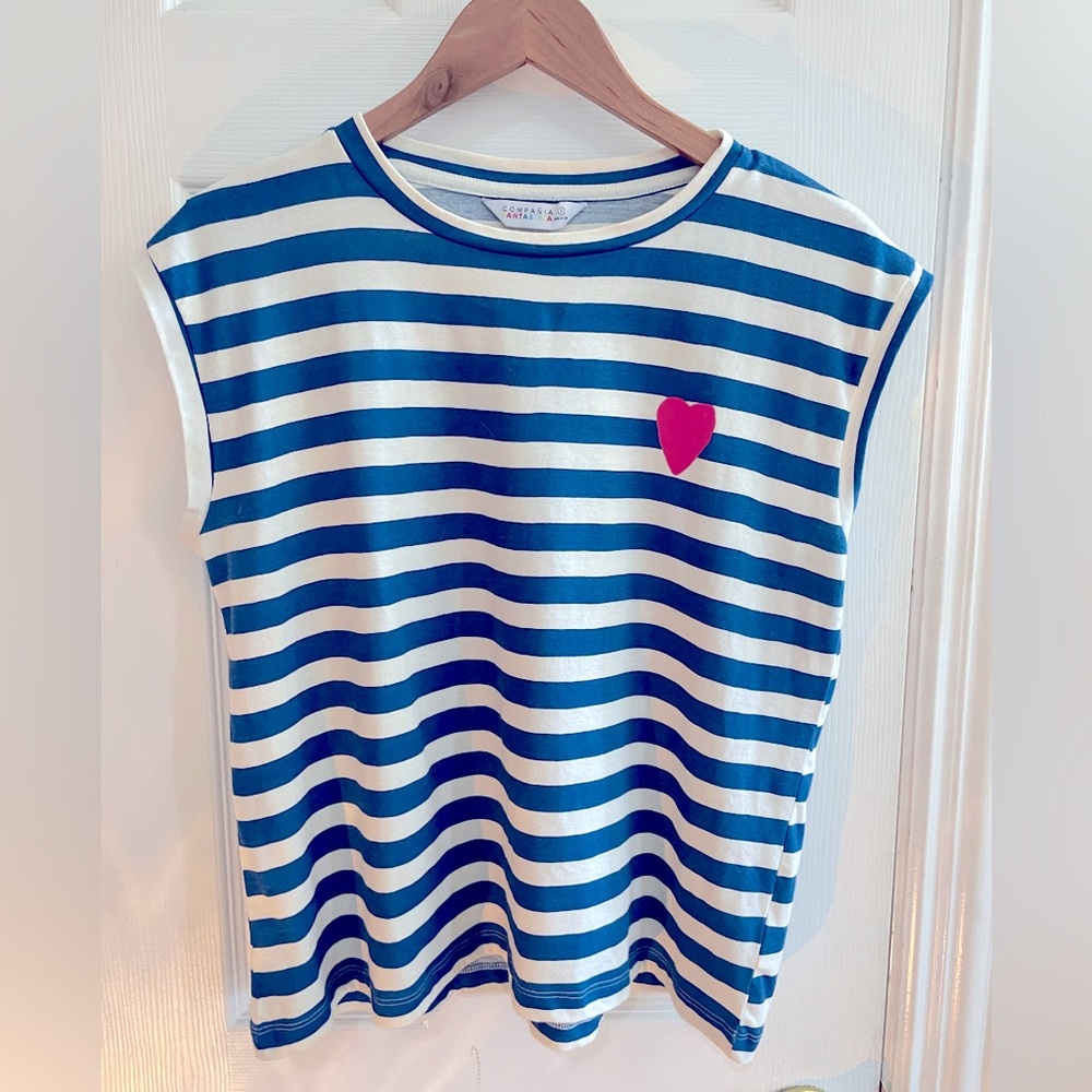 Hip sleeveless COMPANIA blue and white striped blouse, size S